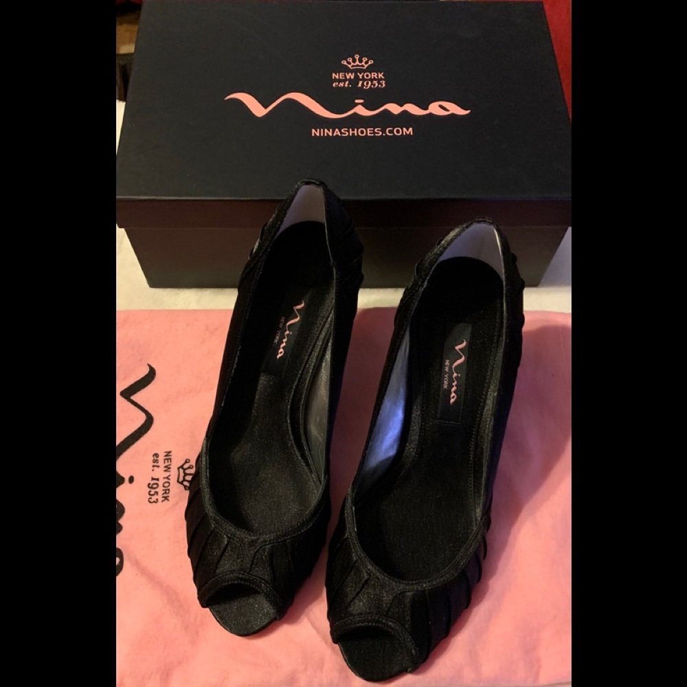 Nina Royal Satin Open Toe Heels Falana YS Size 8 M